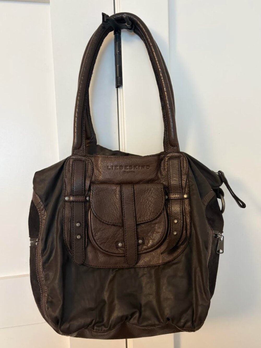 Liebeskind Berlin Leather Suede Utility Shoulder Bag Brown Mixed Media